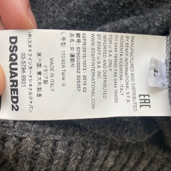 DSQUARED2 wool, cropped, high-low pullover sweater, grey, size L - Picture 5 of 6